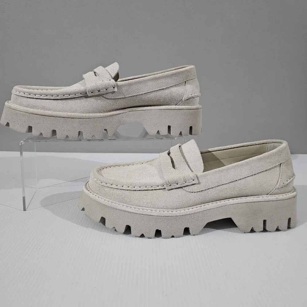Pedro Garcia Cream Suede Lug Sole Loafers